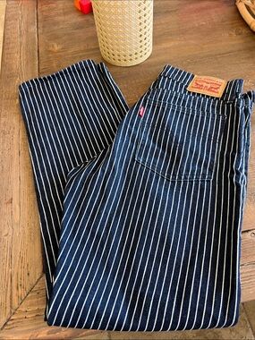 Levi's Navy Pinstripe Jeans with White Stripes